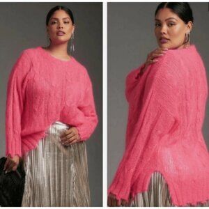 Anthropologie wool blend Distressed Posey Sweater sz S NWT color neon Pink $168